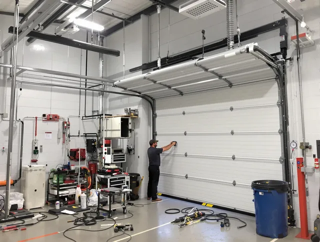 Sunrise Garage Door Repair certified technician performing commercial door repair at a Sunrise business facility