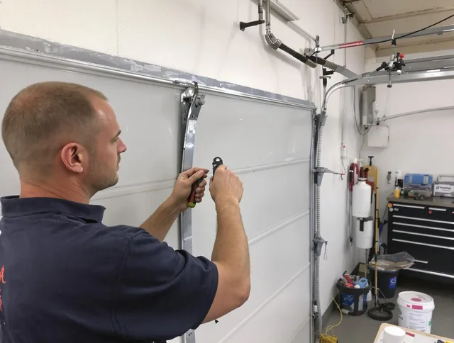 Before and after garage door dent repair by Sunrise Garage Door Repair in Sunrise