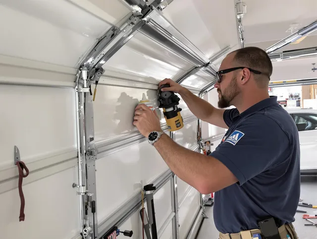 Sunrise Garage Door Repair technician quieting a noisy garage door in Sunrise