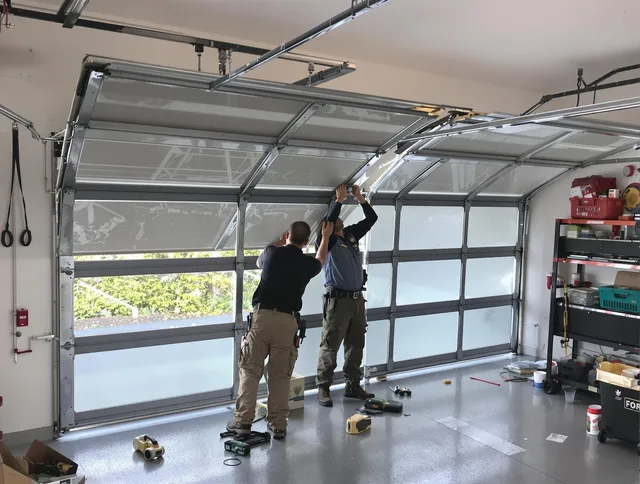 Sunrise Garage Door Repair expert performing precise panel replacement on Sunrise garage door